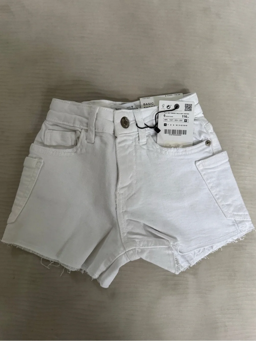 NWT Zara kids girls white basic short denim jean shorts size 6 years
